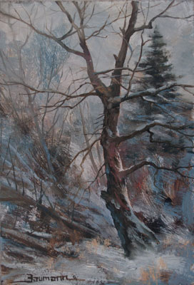  Stefan Baumann ~ Hammond Ranch Oak In The Snow ~ Oil- 6x 9